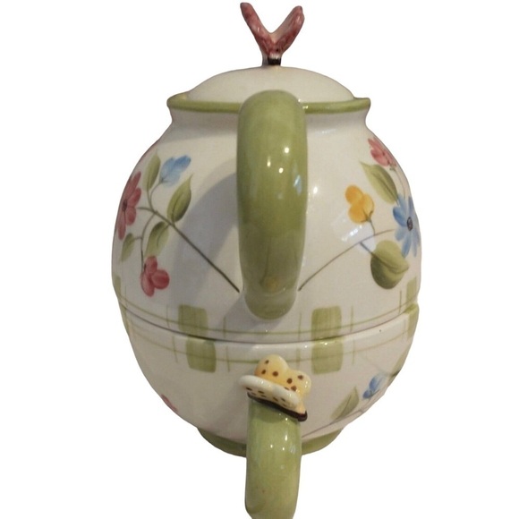 NIB HOME INTERIORS Tea for One Ceramic Floral Teapot & Cup Set w/ Butterfly Lid - Picture 6 of 9